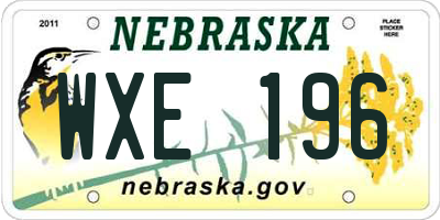 NE license plate WXE196