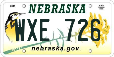 NE license plate WXE726