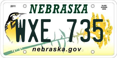 NE license plate WXE735