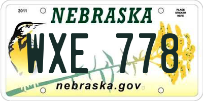 NE license plate WXE778