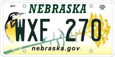 NE license plate WXF270