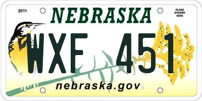 NE license plate WXF451