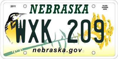 NE license plate WXK209