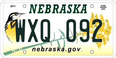 NE license plate WXQ092