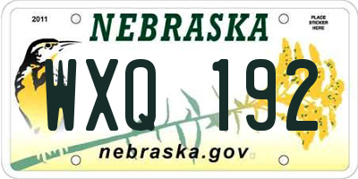 NE license plate WXQ192