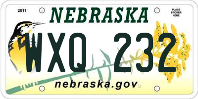 NE license plate WXQ232