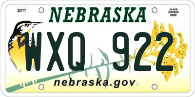 NE license plate WXQ922