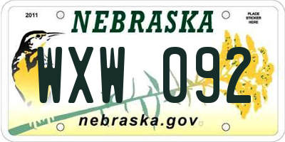 NE license plate WXW092