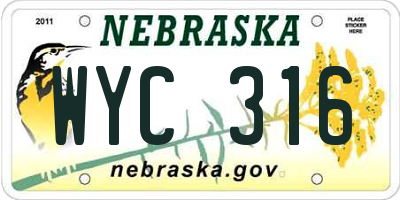 NE license plate WYC316
