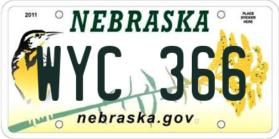 NE license plate WYC366