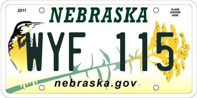 NE license plate WYF115