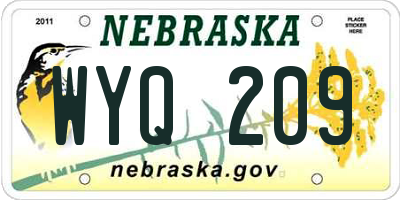 NE license plate WYQ209
