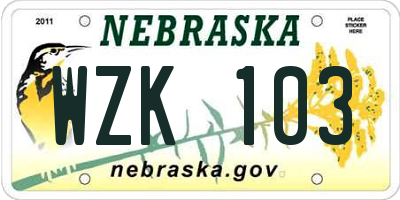 NE license plate WZK103
