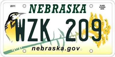 NE license plate WZK209