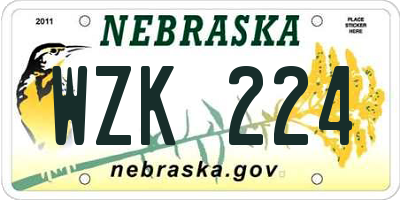 NE license plate WZK224