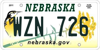 NE license plate WZN726