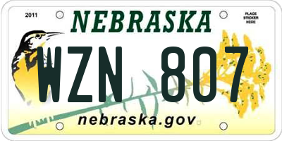 NE license plate WZN807