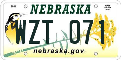 NE license plate WZT071