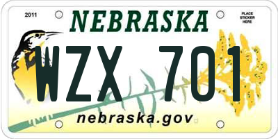 NE license plate WZX701