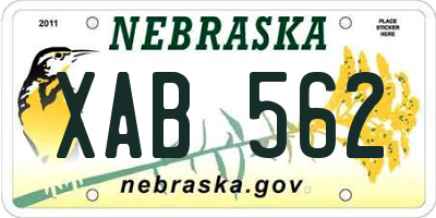 NE license plate XAB562