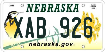 NE license plate XAB926