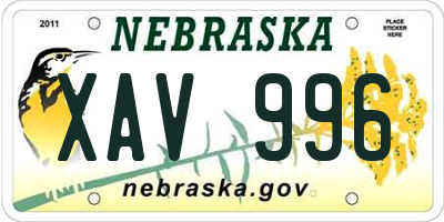 NE license plate XAV996