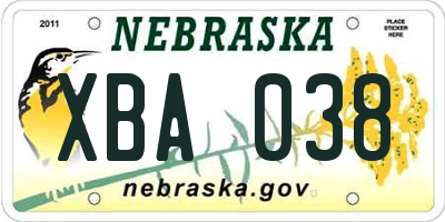 NE license plate XBA038