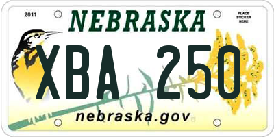 NE license plate XBA250
