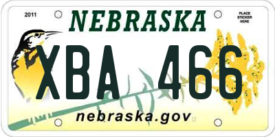 NE license plate XBA466