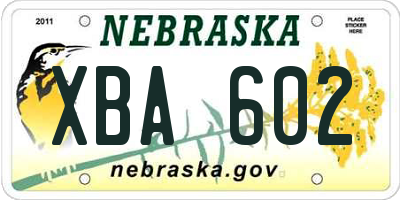 NE license plate XBA602