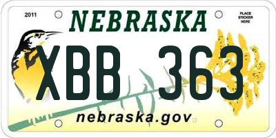 NE license plate XBB363