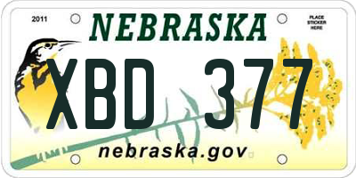 NE license plate XBD377