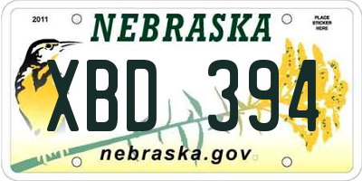 NE license plate XBD394