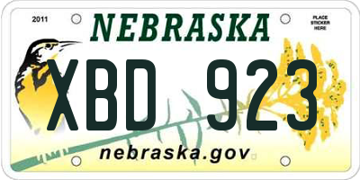NE license plate XBD923