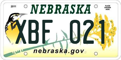 NE license plate XBF021