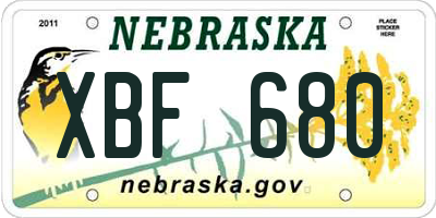 NE license plate XBF680
