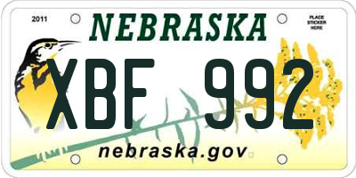 NE license plate XBF992