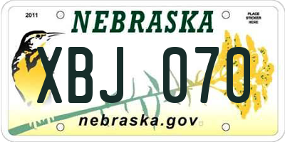NE license plate XBJ070