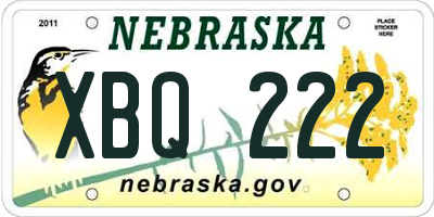 NE license plate XBQ222