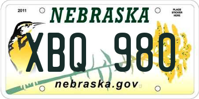NE license plate XBQ980