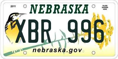 NE license plate XBR996
