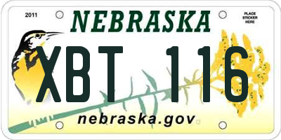 NE license plate XBT116