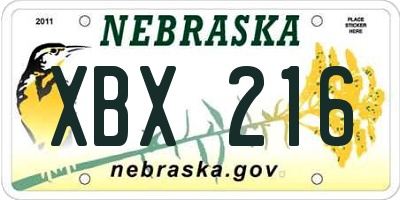 NE license plate XBX216