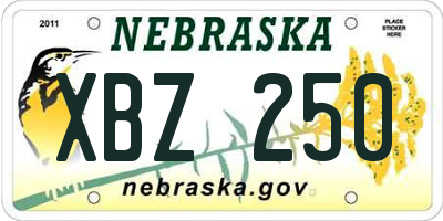 NE license plate XBZ250
