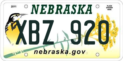NE license plate XBZ920