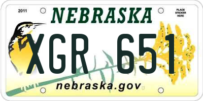 NE license plate XGR651