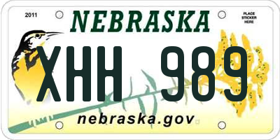 NE license plate XHH989