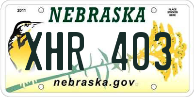 NE license plate XHR403