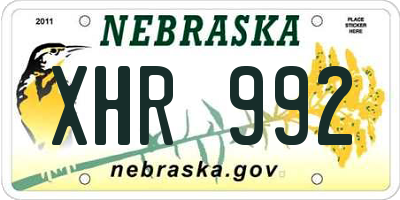NE license plate XHR992