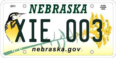NE license plate XIE003